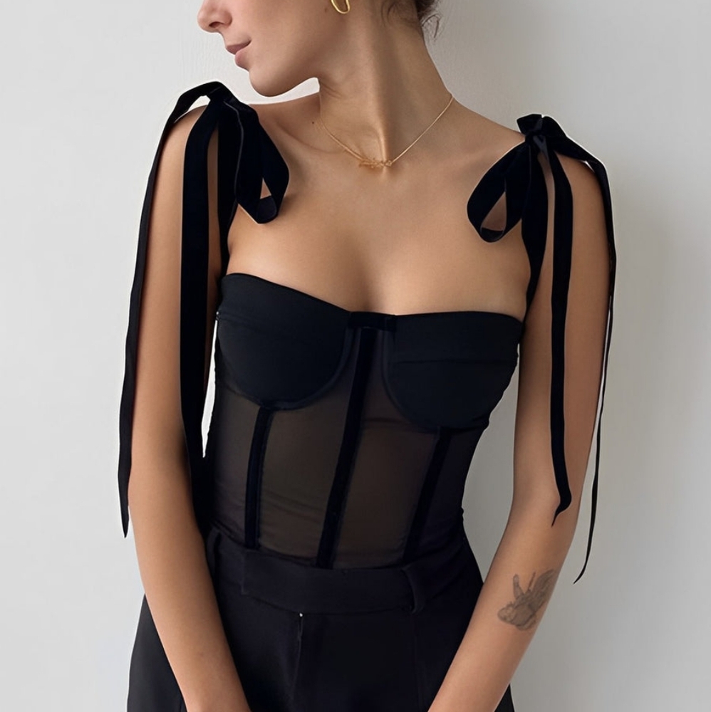 NWT Commense Black Sheer Mesh Top